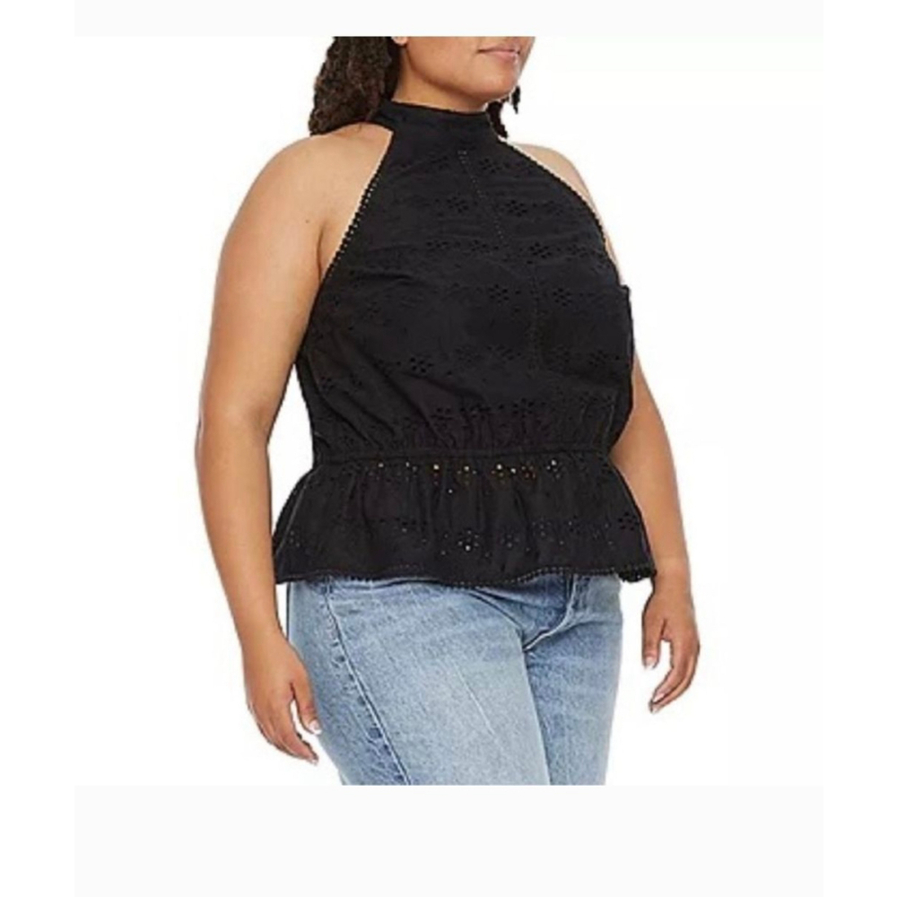 Ryegrass black eyelet high neck lace medium nwt top